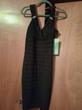 jcpenney Black Sleeveless V-Neck Layered Midi Dress